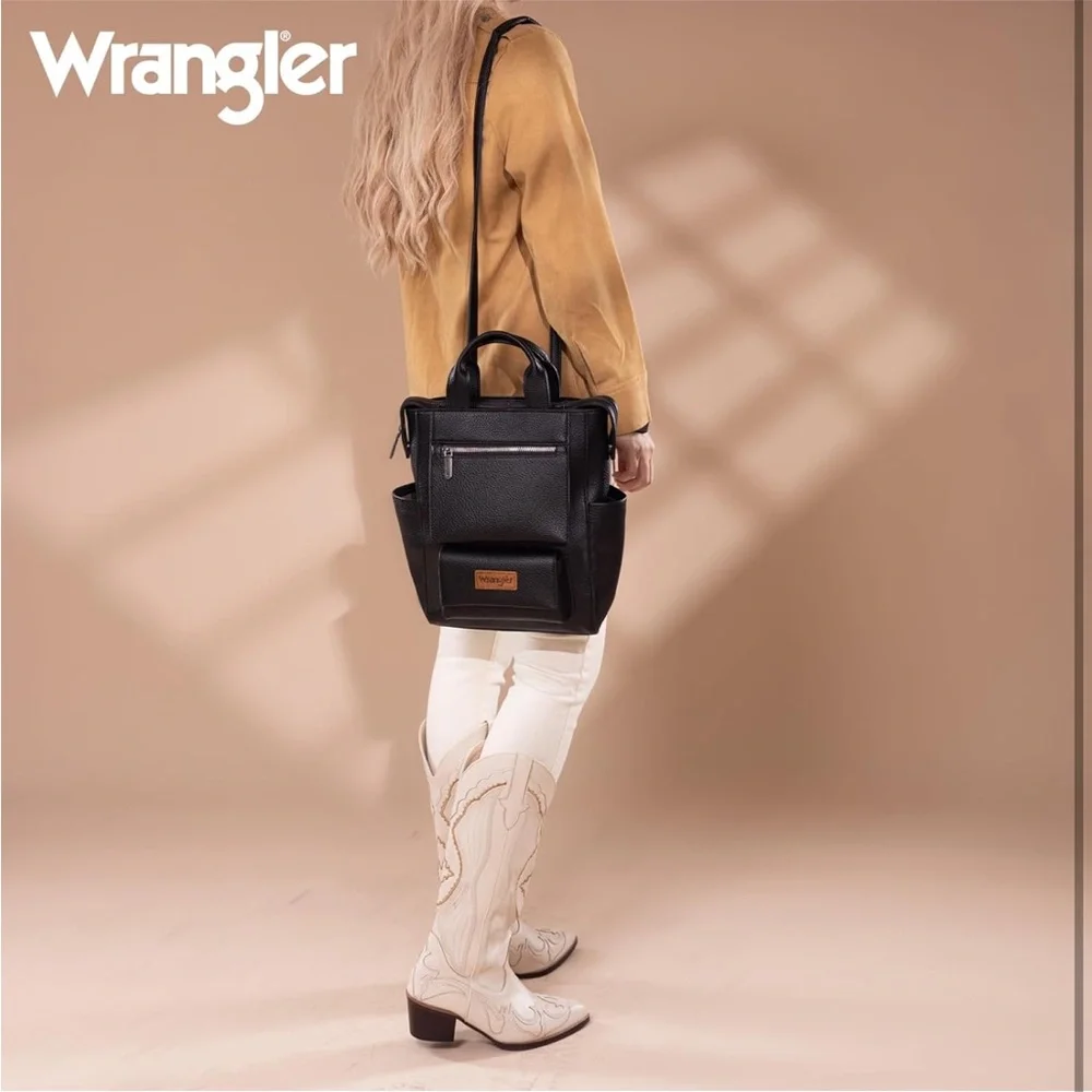 Wrangler Black Leather Backpack